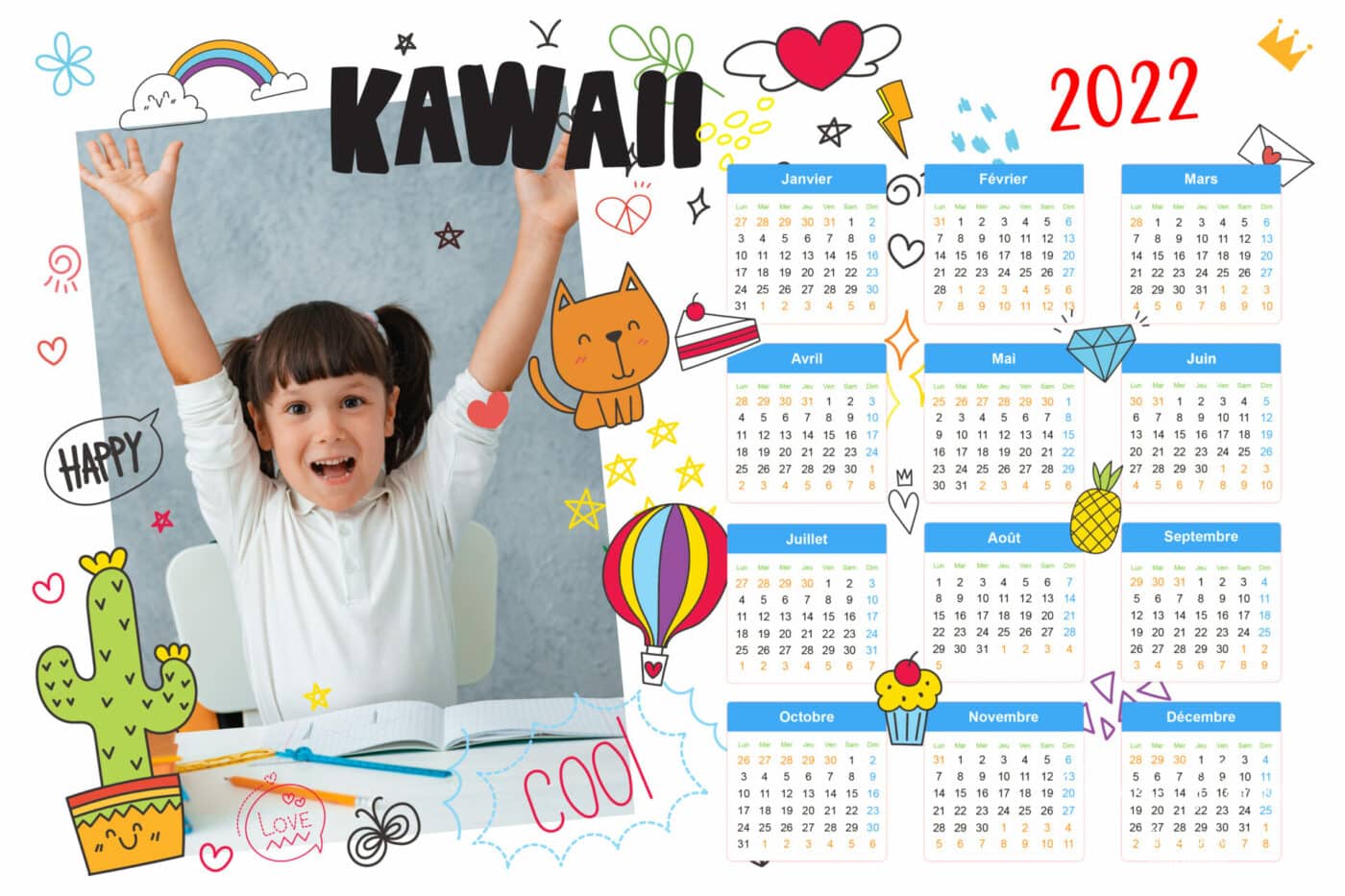 Calendrier avec photographie, modèle présenté : Kawaï