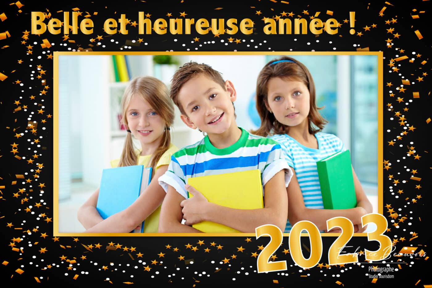 Carte déco format 10x15 photographie scolaire, modèle bonne année
