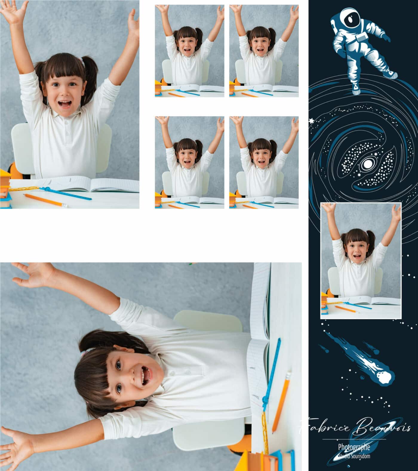 Multivue photographies scolaires format 18x20 avec marque-pages espace