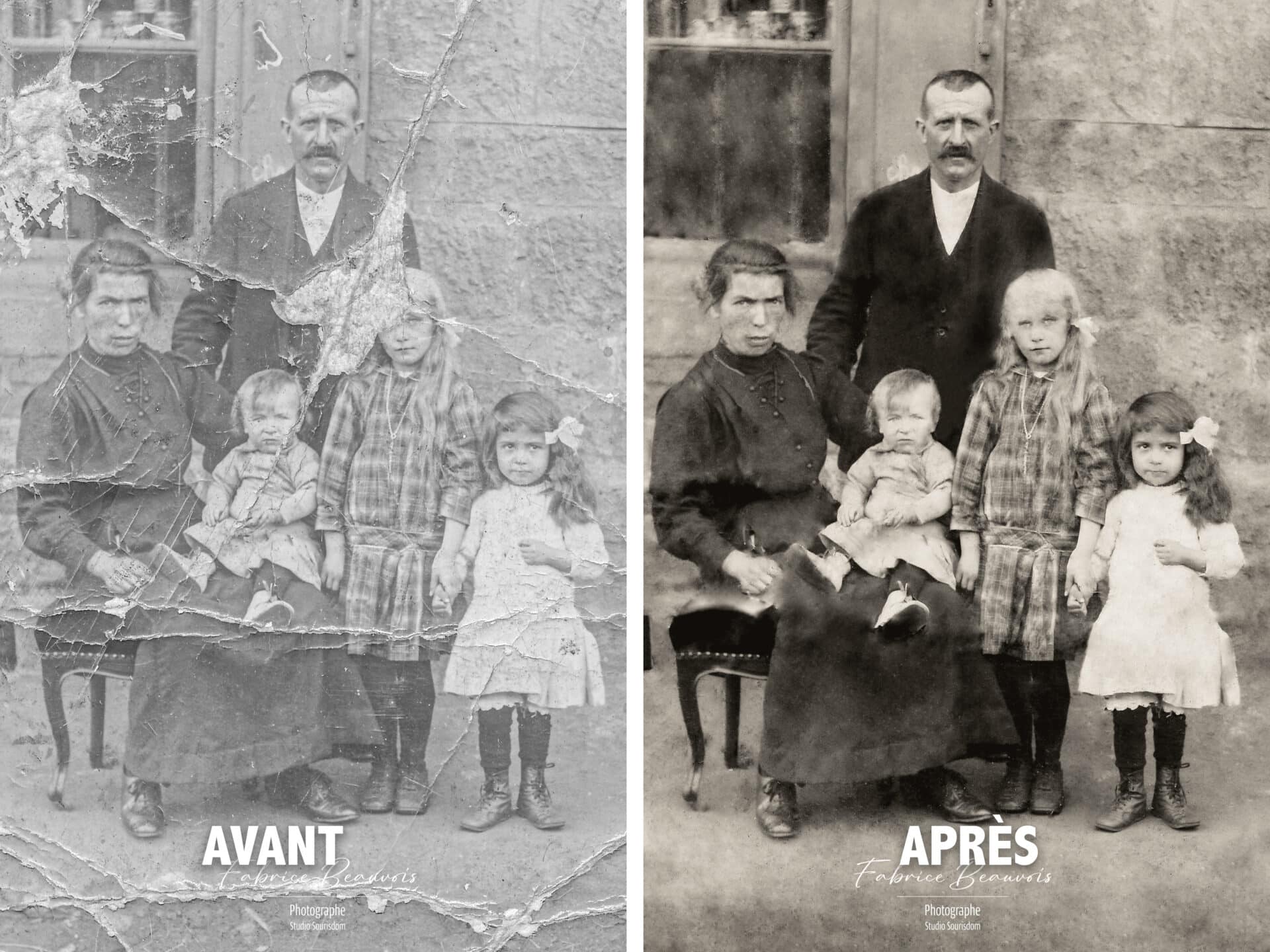 Restauration et retouche d'une photographie avec grande perte du visage d'une des personnes